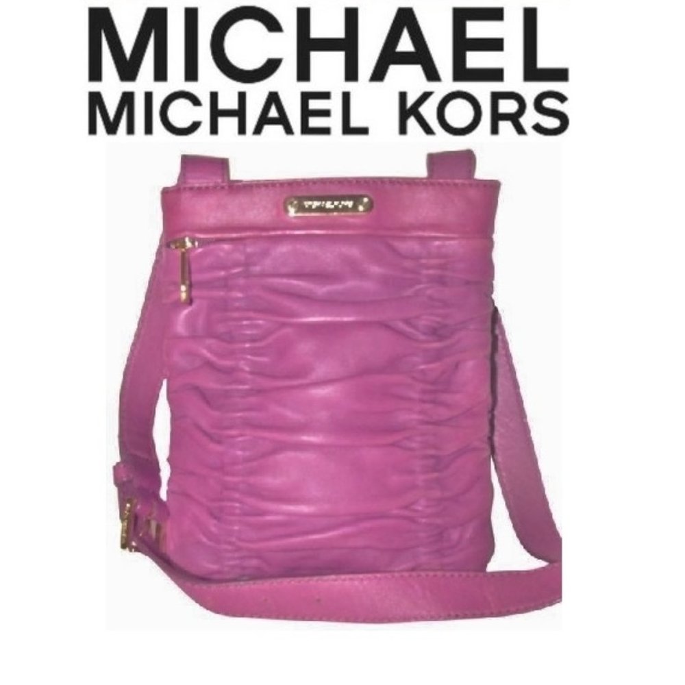 New Michael Kors Fuschia Large Ruched Leather Webster Crossbody Shoulder Bag